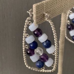 QVC HUEtopia Sterling Silver Gemstone Beaded Hoop Earrings